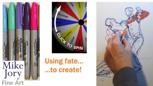 The Sunday Art Show - Using a wheel of fortune to choose colours used in a ballroom dancers Sharpie drawing